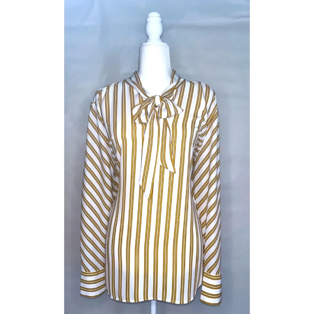 NEW LOFT Striped Bow Neck Blouse (Size: L-1X) NWT - Picture 4 of 7